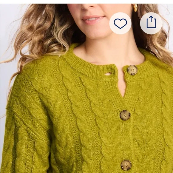 Stitch Fix Cable Knit Cardigan Sweater - Grass Green Small Petite - Picture 3 of 4